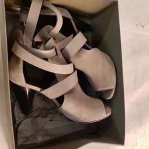 All Saints Gray Open-Toe Chunky Buckle Booties
